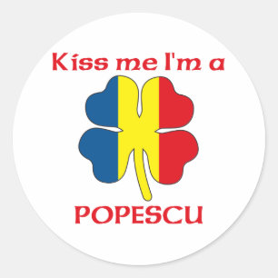 Sticker Rond Personnalisé roumain Kiss Me Je suis Popescu