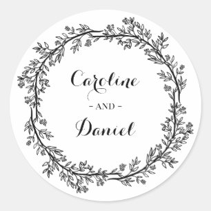Sticker Rond Personnalisé Rustic Fleur sauvage Folk Mariage Cla