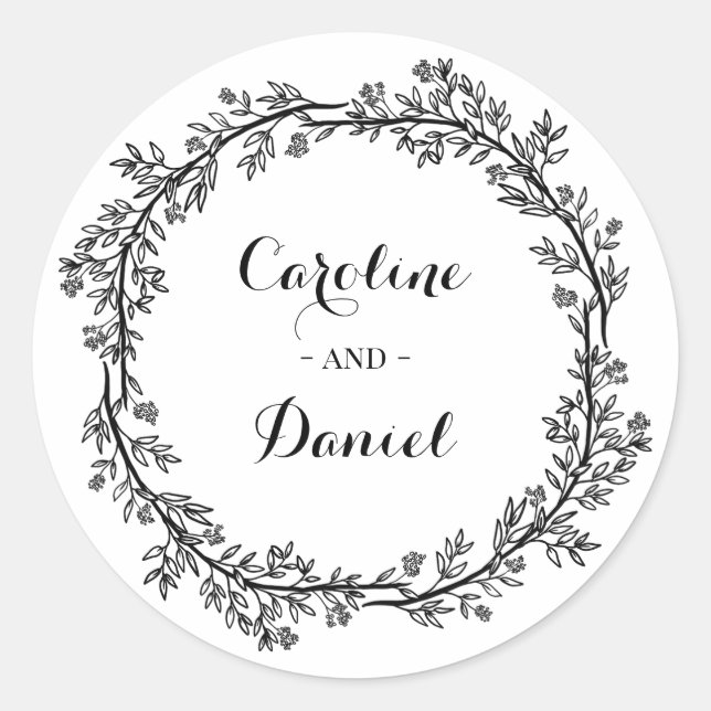 Sticker Rond Personnalisé Rustic Fleur sauvage Folk Mariage Cla (Devant)