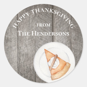 Sticker Rond Personnalisé Rustic Thanksgiving Citrouille Pie