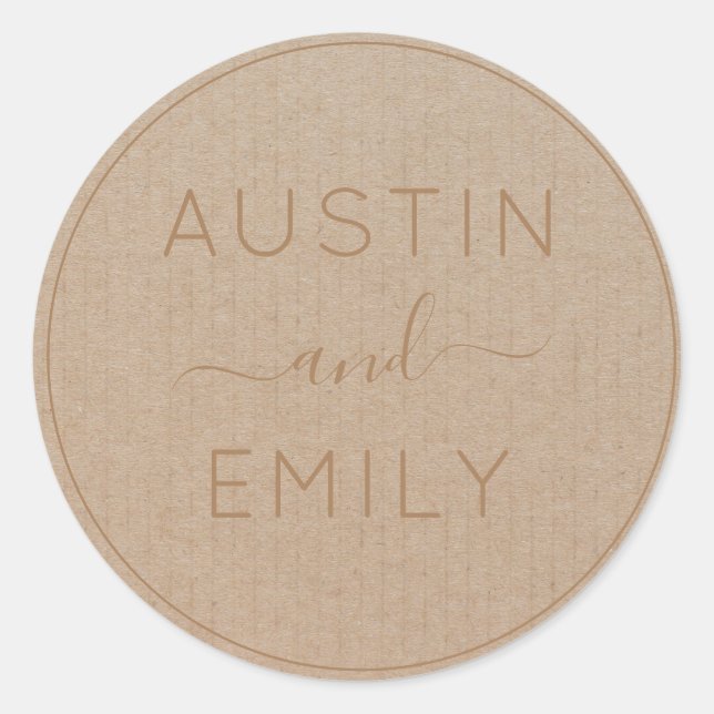 Sticker Rond Personnalisé Rustique moderne Boho Mariage Kraft (Devant)