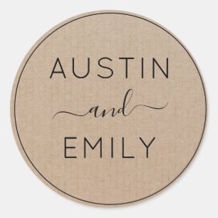 Sticker Rond Personnalisé Rustique moderne Boho Mariage Kraft C