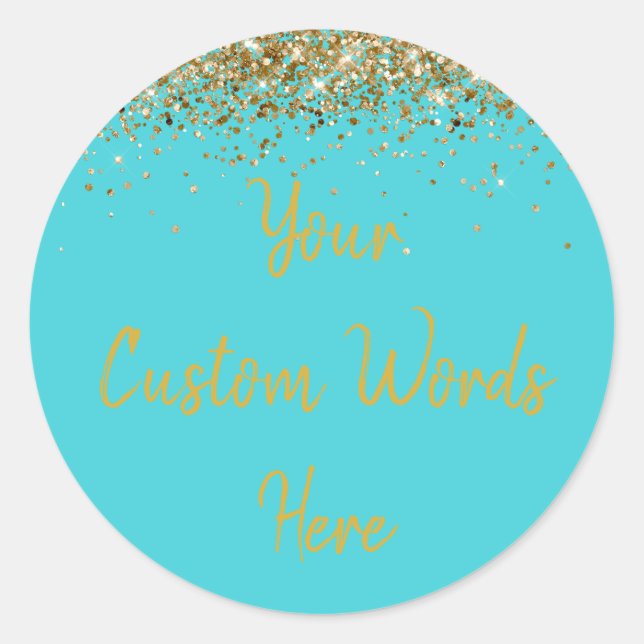 Sticker Rond Personnalisé Turquoise Bleu & Or Anniversaire Fête (Devant)