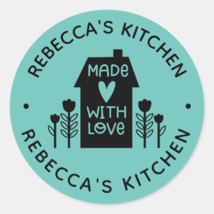 Sticker Rond Personnalisé Turquoise Fait Maison Avec Amour
