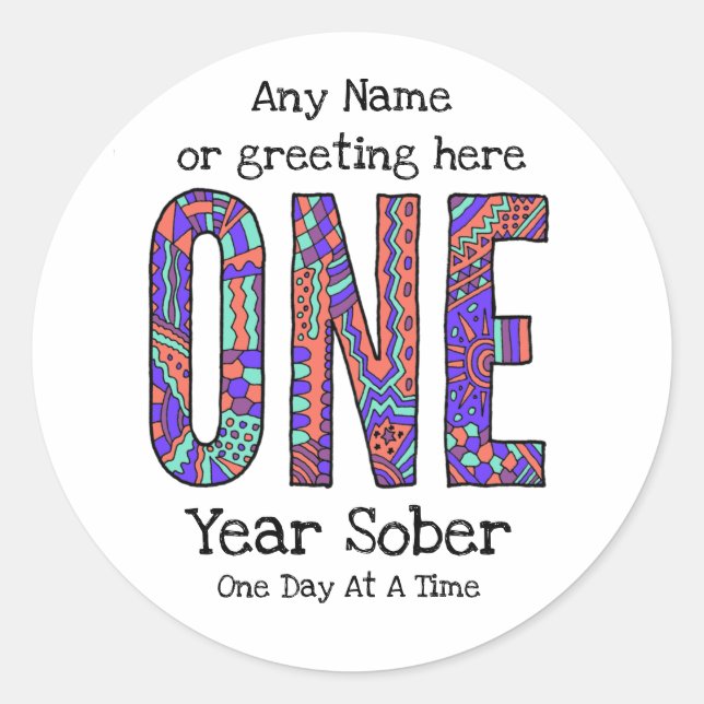 Sticker Rond Personnalisé Un an sobre AA Anniversaire autocolla (Devant)