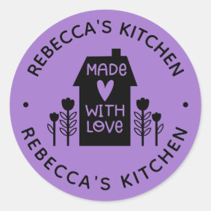Sticker Rond Personnalisé Violet Fait Maison Avec Amour Classi