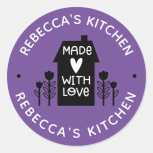 Sticker Rond Personnalisé Violet Fait Maison Avec Amour Classiq