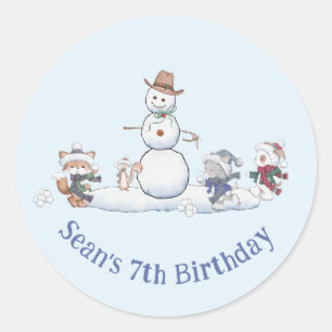 Sticker Rond Personnalisé Winter Snowball combat Anniversaire P