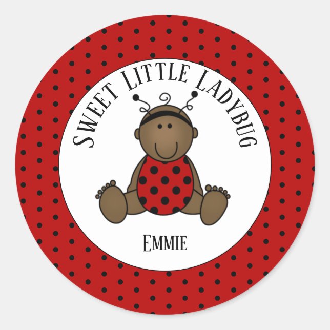 Sticker Rond PersonnalisedvAfrican American Baby Ladybug (Devant)