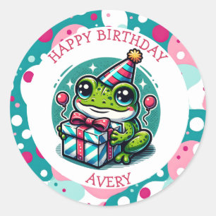 Sticker Rond Personnalisée Joyeuse Grenouille d'anniversaire th