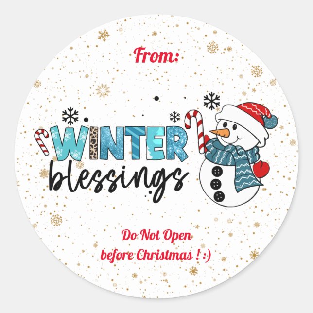 Sticker Rond Personnaliser des Bénédictions d'hiver (Devant)