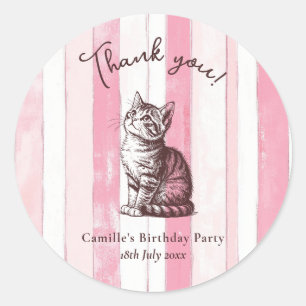 Sticker Rond Personnaliser Fille Vintage Rose Chatons Anniversa