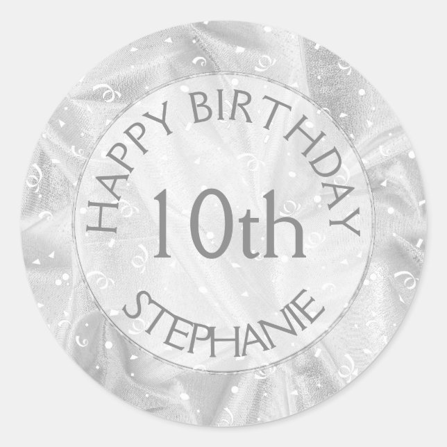 Sticker Rond Personnaliser : "Joyeux anniversaire" Argent Texté (Devant)
