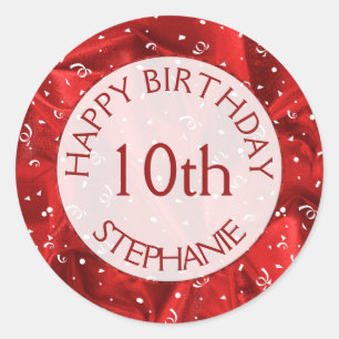 Sticker Rond Personnaliser : "Joyeux anniversaire" Tissu textur