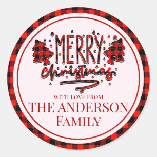 Sticker Rond Personnaliser Joyeux buffle rouge plaid