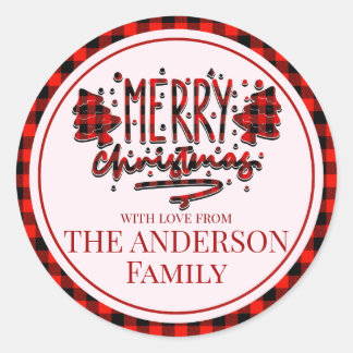 Sticker Rond Personnaliser Joyeux buffle rouge plaid