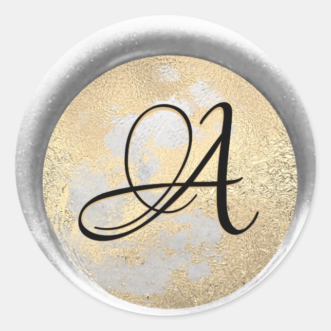 Sticker Rond *~* PERSONNALISER Monogramme Argent plus Sceau de  (Devant)