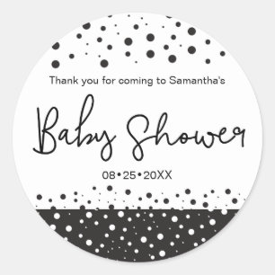 Sticker Rond Personnaliser, Noir, Blanc, Baby shower, Merci