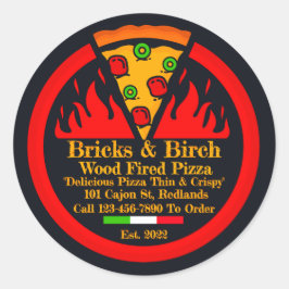 Sticker Rond Personnaliser Pizza Fabriquée en bois Restaurant P