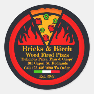 Sticker Rond Personnaliser Pizza Fabriquée en bois Restaurant P