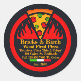 Sticker Rond Personnaliser Pizza Fabriquée en bois Restaurant P