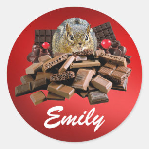 Sticker Rond Personnaliser Saint-Valentin Chocolat Chipmunk