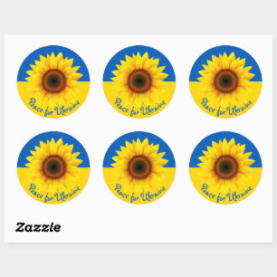 Sticker Rond Personnaliser Texte Ukraine Tournesol Jaune Bleu C