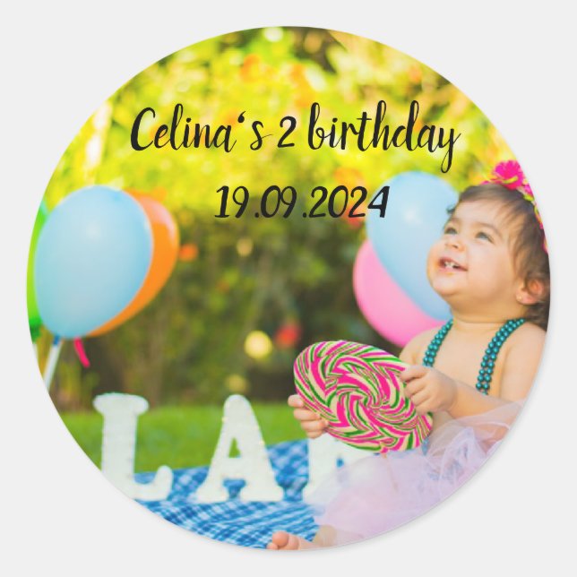 Sticker Rond Personnaliser votre bébé photo d'anniversaire (Devant)