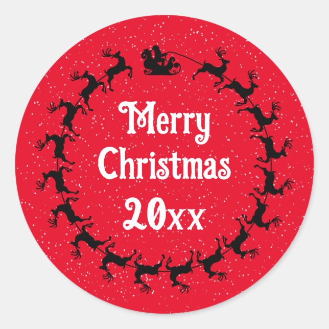 Sticker Rond Personnalisez l'année Père Noël Livraison de traîn (Devant)