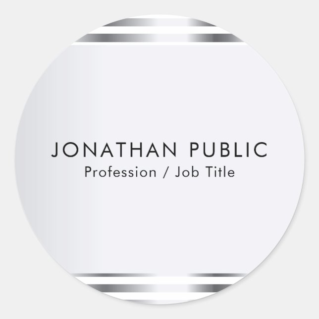 Sticker Rond Personnalisez Silver Look Glamour Élégant Moderne (Devant)