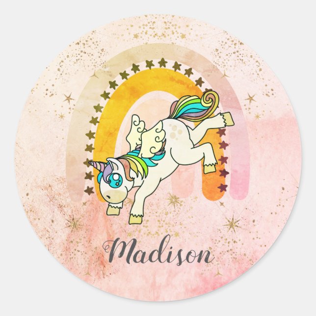 Sticker Rond Personnalité de l'Unicorn Rainbow (Devant)