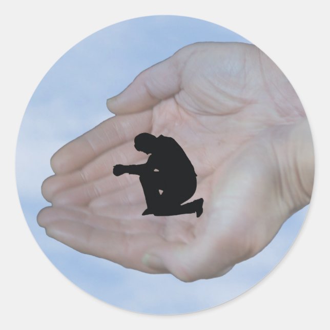Sticker Rond Personne en prière, entre les mains de Dieu (Devant)