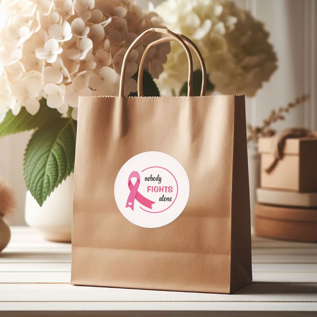 Sticker Rond Personne ne combat seul le ruban rose (Créateur téléchargé)