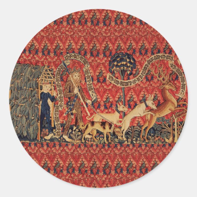 Sticker Rond PERSONNES SAUVAGES EN CHASSE DE CERF, Animaux, Flo (Devant)