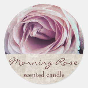 Sticker Rond pétales de rose rose - bougie parfumée ou étiquett