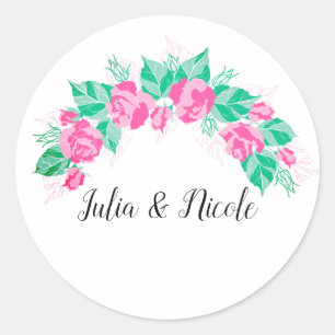 Sticker Rond Pétales de rose vert rose Fleurs Jardin Mariage