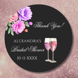 Sticker Rond Pétales et Prosecco Fête des mariées rose Merci