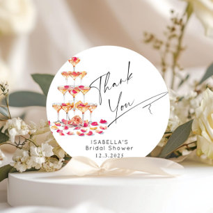 Sticker Rond Pétales et Prosecco Rose chaud Mariage Merci