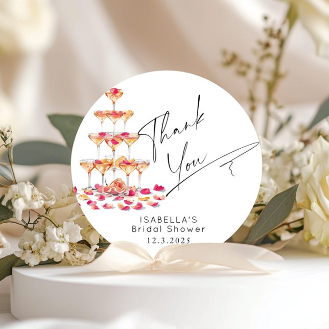 Sticker Rond Pétales et Prosecco Rose chaud Mariage Remerciemen (Créateur téléchargé)