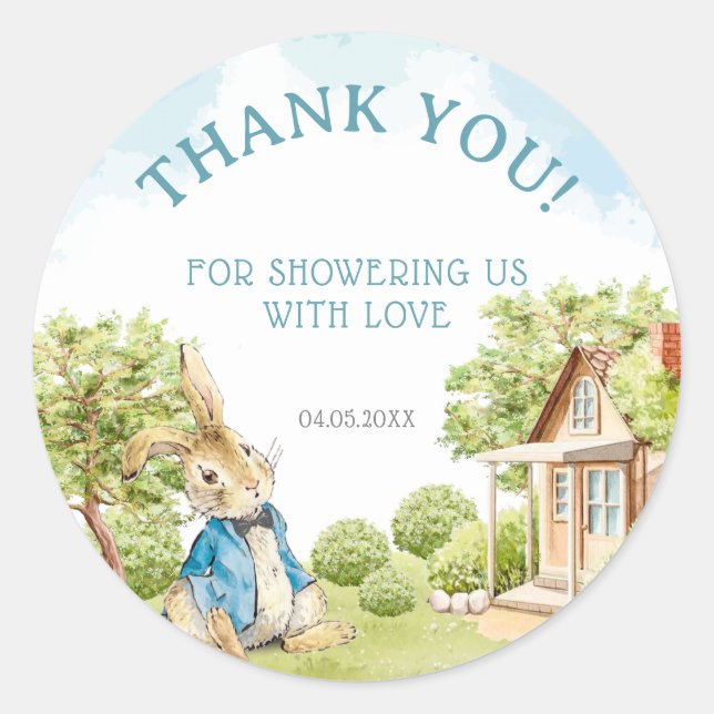 Sticker Rond Peter Le Merci Baby shower Rabbit Favoriser (Devant)