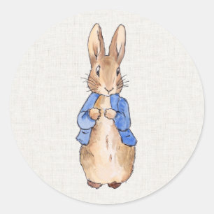 Sticker Rond Peter Rabbit avec Arrière - plan Linen