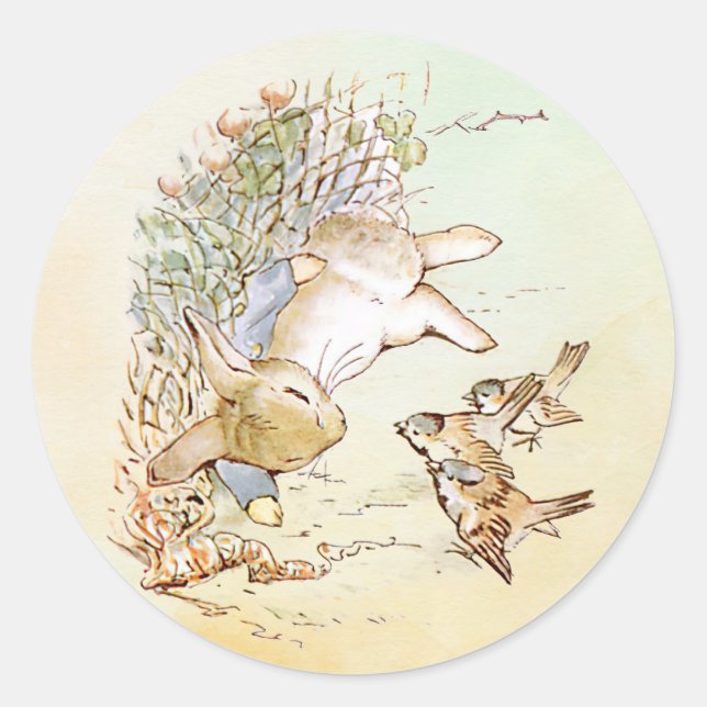 Sticker Rond Peter Rabbit avec les oiseaux (Devant)