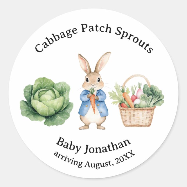 Sticker Rond Peter Rabbit Veggie Panier Baby shower Favoriser (Devant)