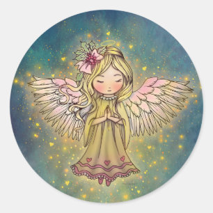 Sticker Rond Petit Ange Doré Noël Férié