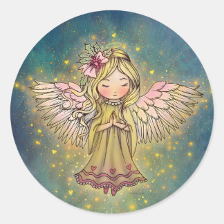 Sticker Rond Petit Ange Doré Noël Férié