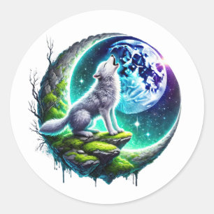 Sticker Rond Petit animal amoureux du loup