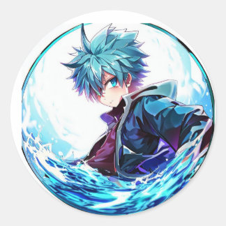 Sticker Rond Petit Anime Boy