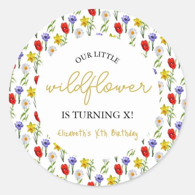 Sticker Rond Petit Anniversaire de enfant Fleur sauvage (Devant)