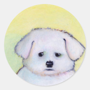 Sticker Rond Petit art blanc de chien dessinant le chiot