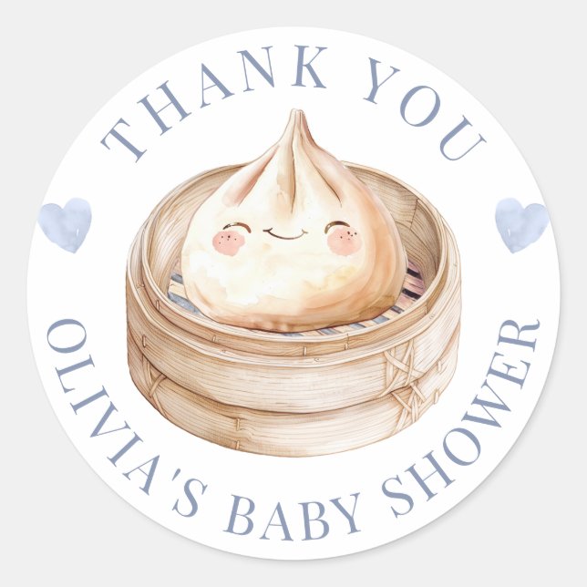 Sticker Rond Petit Baby shower Bleu Dumpling Favoriser S (Devant)